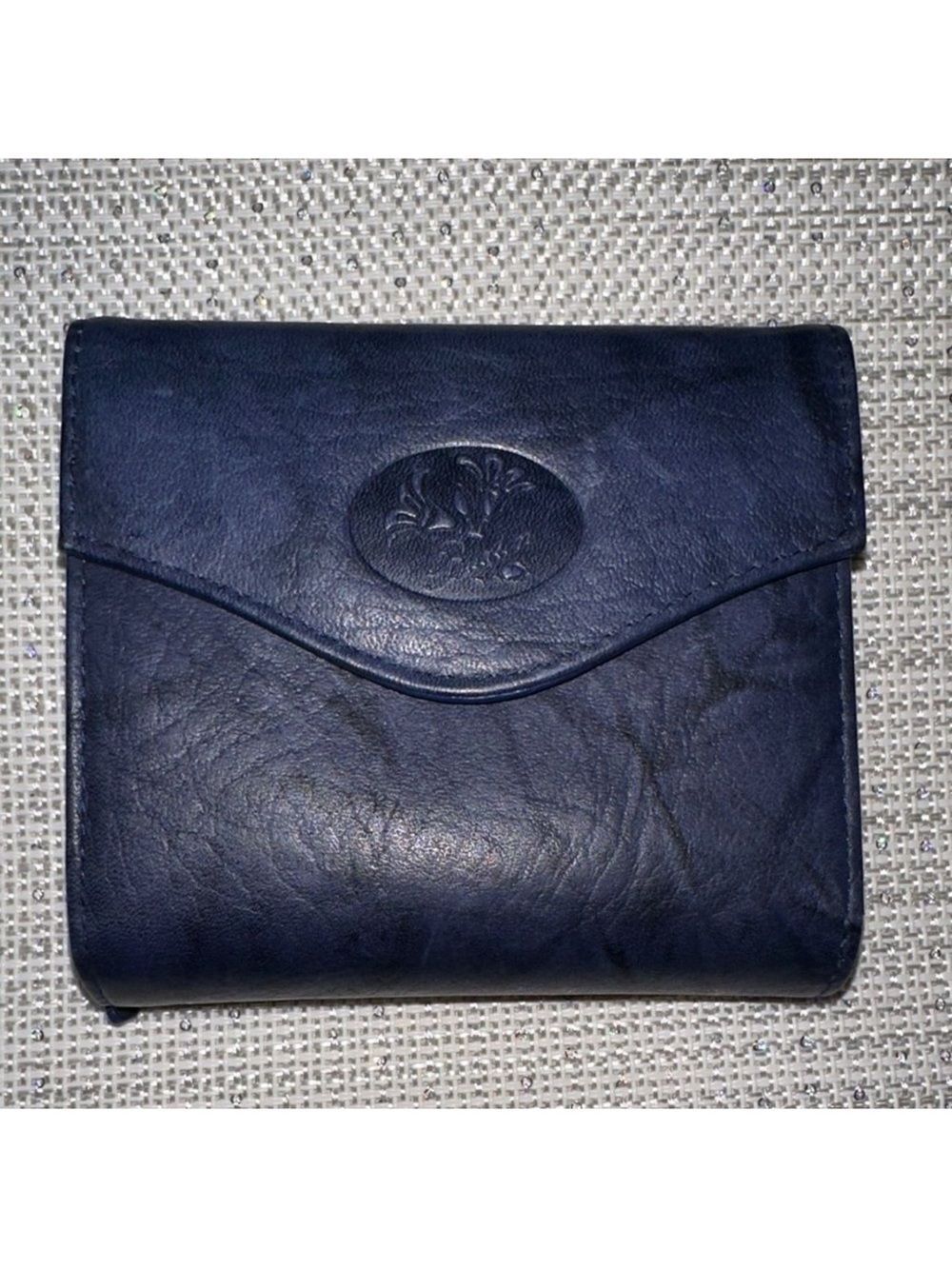 Julia Buxton Navy Blue Heiress leather convertible RFID blocking billfold wallet